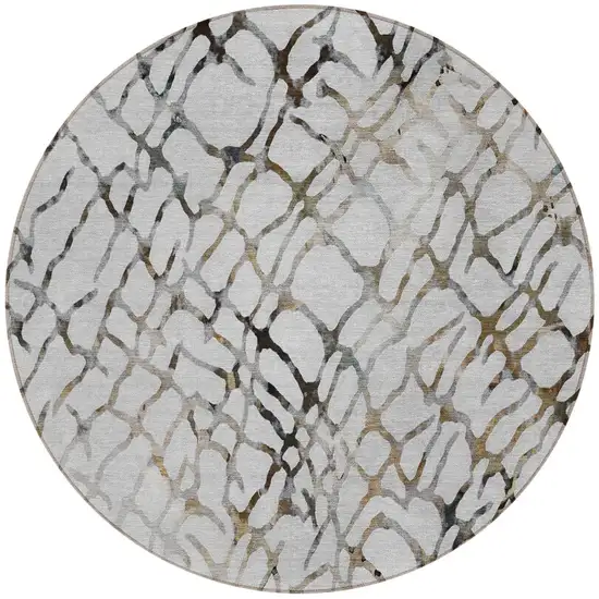 8' Silver Gray And Charcoal Round Abstract Washable Indoor Outdoor Area Rug Photo 4