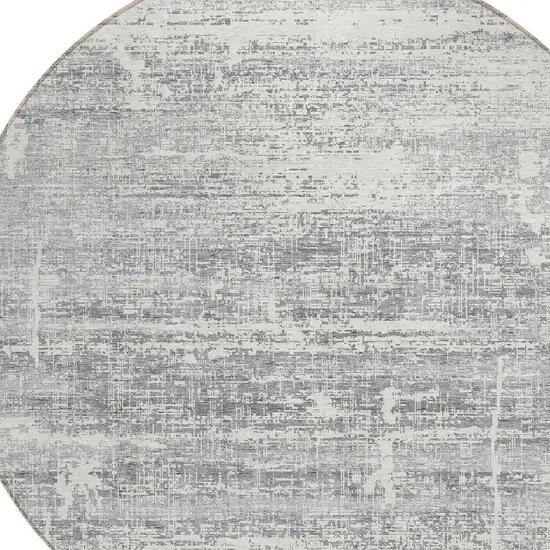 8' Silver Gray And Charcoal Round Abstract Washable Indoor Outdoor Area Rug Photo 4