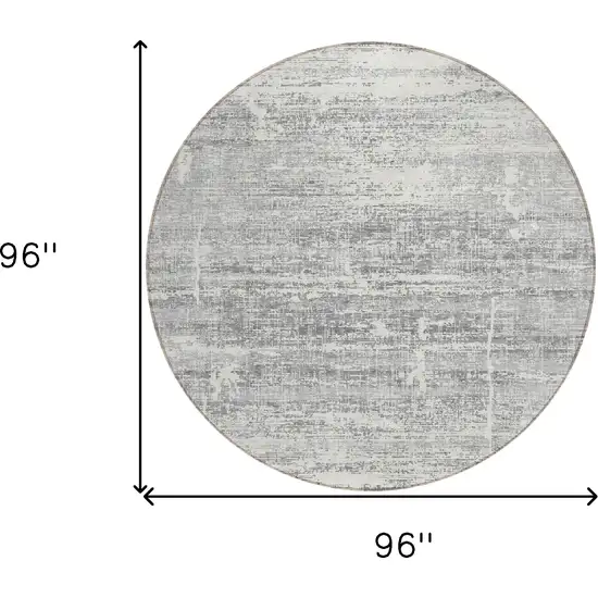 8' Silver Gray And Charcoal Round Abstract Washable Indoor Outdoor Area Rug Photo 3