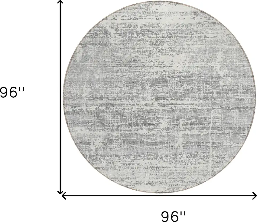 8' Silver Gray And Charcoal Round Abstract Washable Indoor Outdoor Area Rug Photo 3