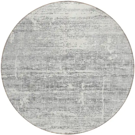 8' Silver Gray And Charcoal Round Abstract Washable Indoor Outdoor Area Rug Photo 2