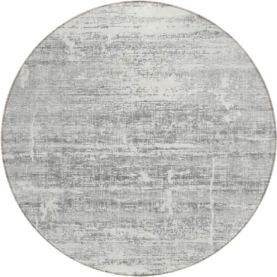 8' Silver Gray And Charcoal Round Abstract Washable Indoor Outdoor Area Rug Photo 2
