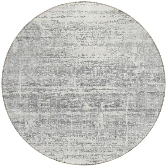 8' Silver Gray And Charcoal Round Abstract Washable Indoor Outdoor Area Rug Photo 5