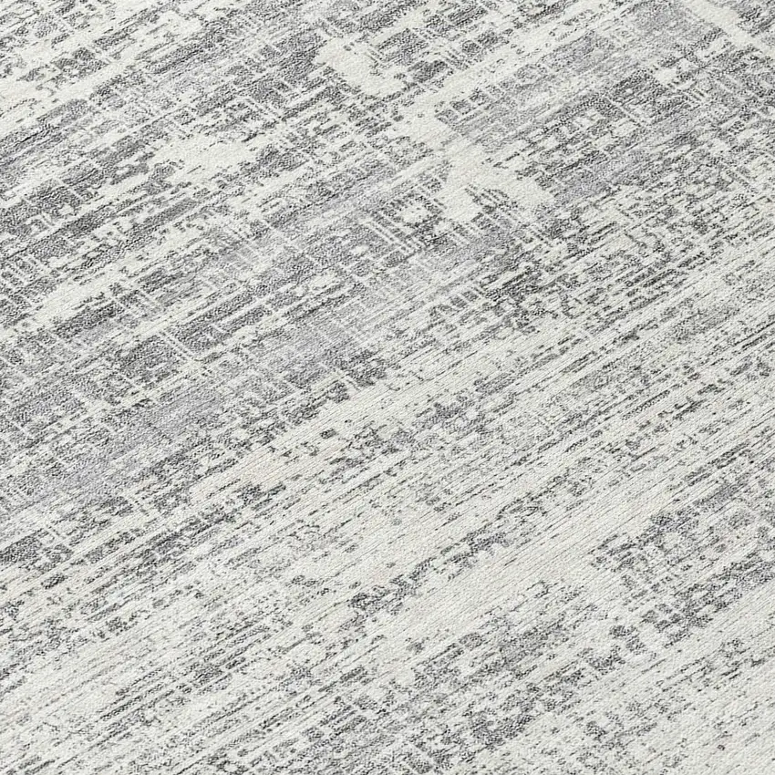 8' Silver Gray And Charcoal Round Abstract Washable Indoor Outdoor Area Rug Photo 8