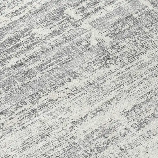 8' Silver Gray And Charcoal Round Abstract Washable Indoor Outdoor Area Rug Photo 8