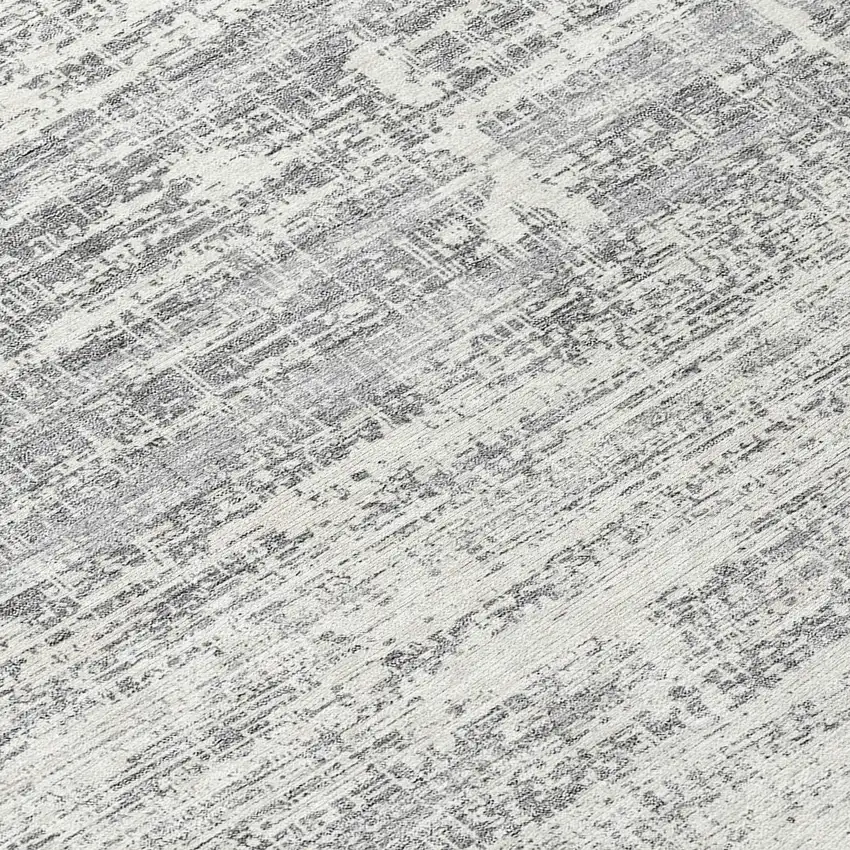8' Silver Gray And Charcoal Round Abstract Washable Indoor Outdoor Area Rug Photo 8