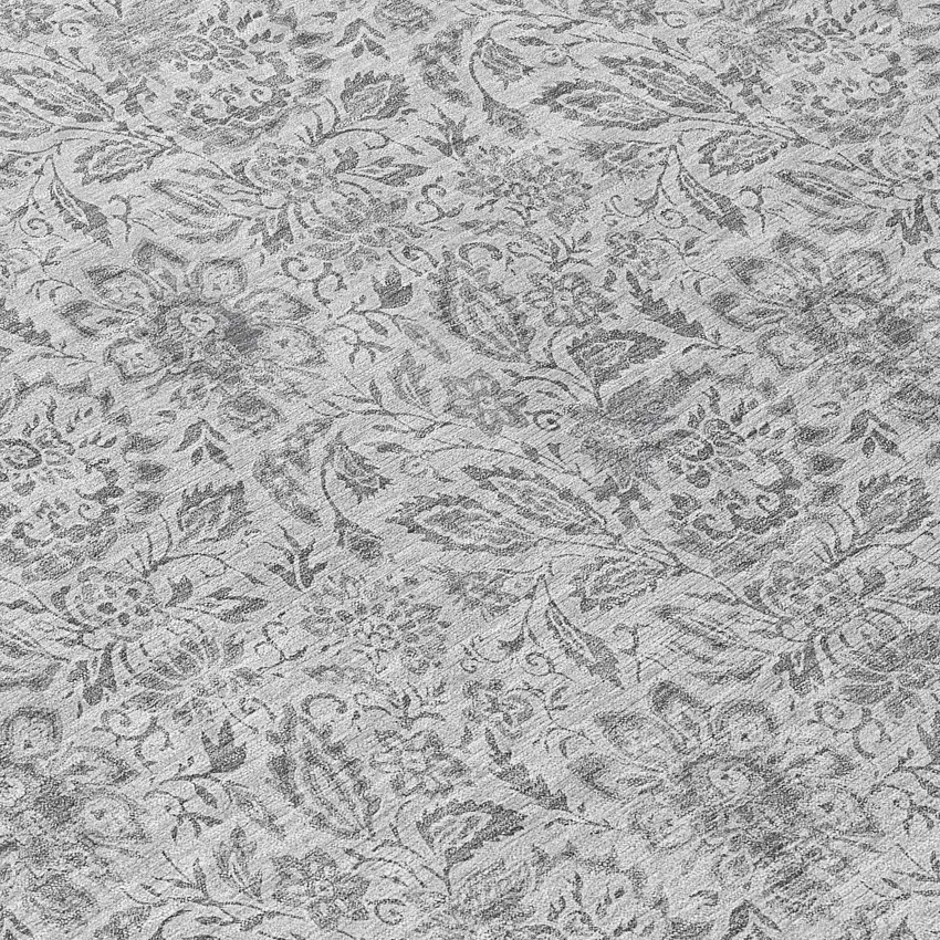 8' Silver Gray And Charcoal Round Floral Washable Indoor Outdoor Area Rug Photo 8