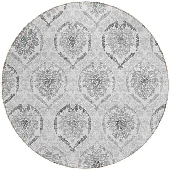 8' Silver Gray And Charcoal Round Medallion Washable Indoor Outdoor Area Rug Photo 5