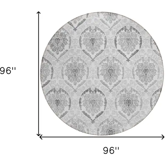 8' Silver Gray And Charcoal Round Medallion Washable Indoor Outdoor Area Rug Photo 3
