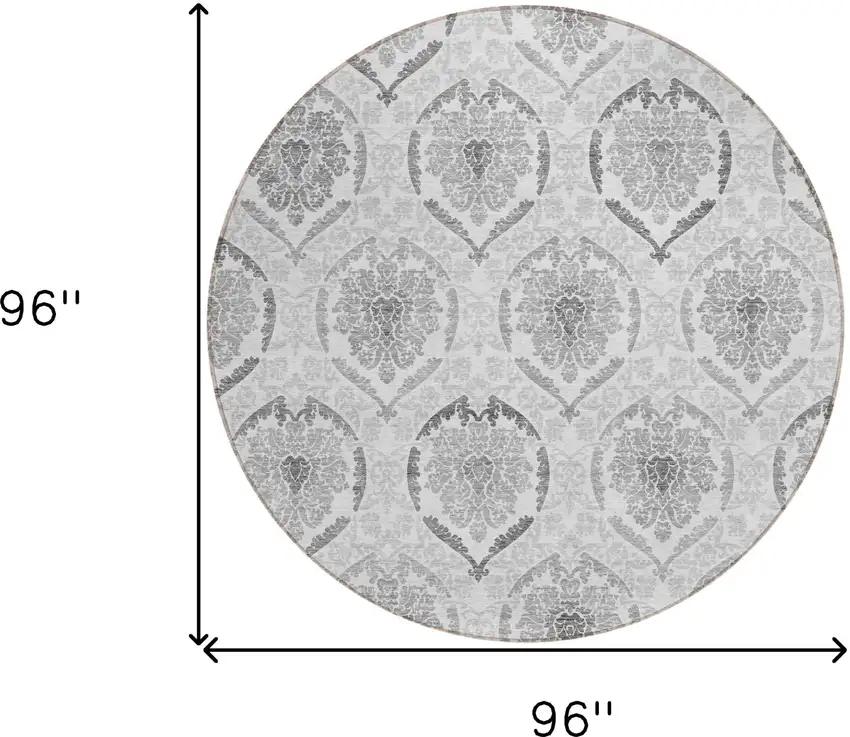 8' Silver Gray And Charcoal Round Medallion Washable Indoor Outdoor Area Rug Photo 3
