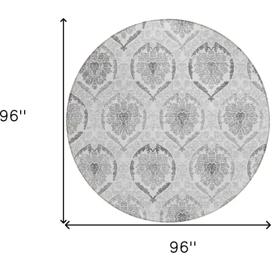 8' Silver Gray And Charcoal Round Medallion Washable Indoor Outdoor Area Rug Photo 3