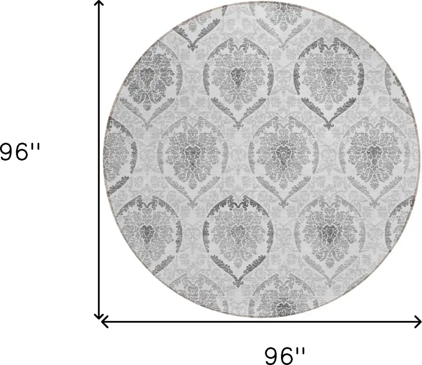 8' Silver Gray And Charcoal Round Medallion Washable Indoor Outdoor Area Rug Photo 3