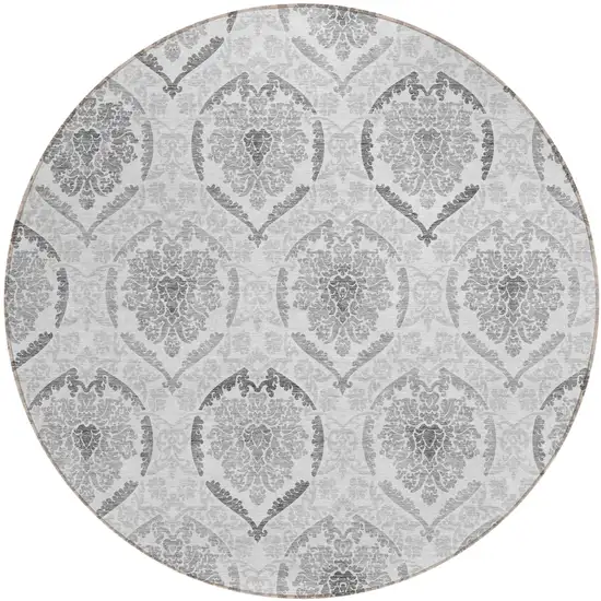 8' Silver Gray And Charcoal Round Medallion Washable Indoor Outdoor Area Rug Photo 2