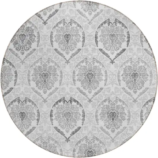 8' Silver Gray And Charcoal Round Medallion Washable Indoor Outdoor Area Rug Photo 2