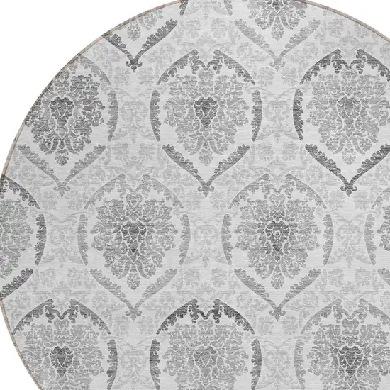 8' Silver Gray And Charcoal Round Medallion Washable Indoor Outdoor Area Rug Photo 4