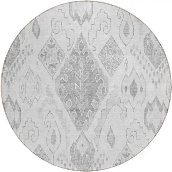 8' Silver Gray And Charcoal Round Moroccan Washable Indoor Outdoor Area Rug Photo 2