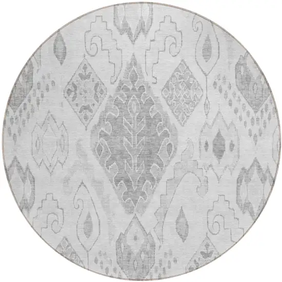 8' Silver Gray And Charcoal Round Moroccan Washable Indoor Outdoor Area Rug Photo 2