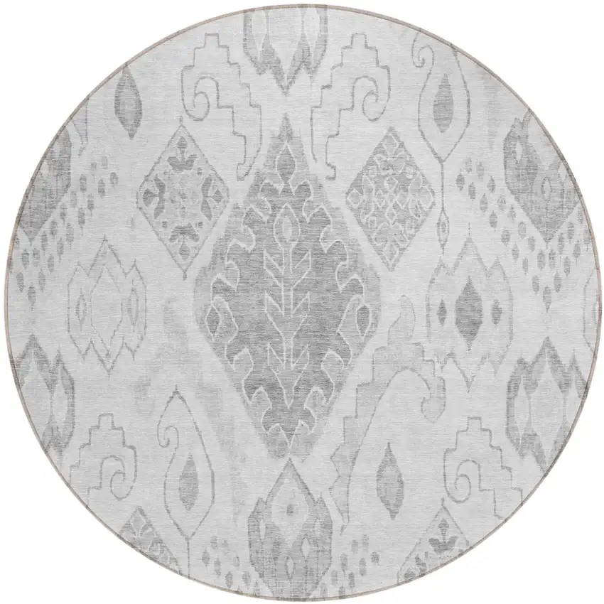 8' Silver Gray And Charcoal Round Moroccan Washable Indoor Outdoor Area Rug Photo 2