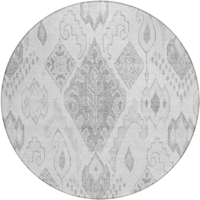 8' Silver Gray And Charcoal Round Moroccan Washable Indoor Outdoor Area Rug Photo 2