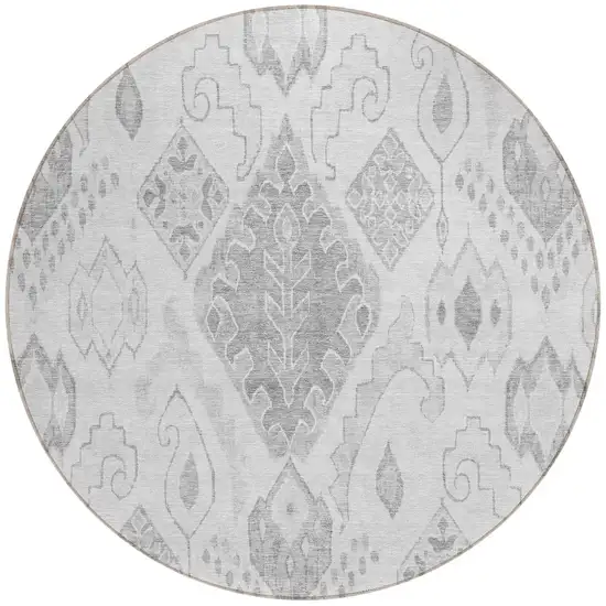 8' Silver Gray And Charcoal Round Moroccan Washable Indoor Outdoor Area Rug Photo 5