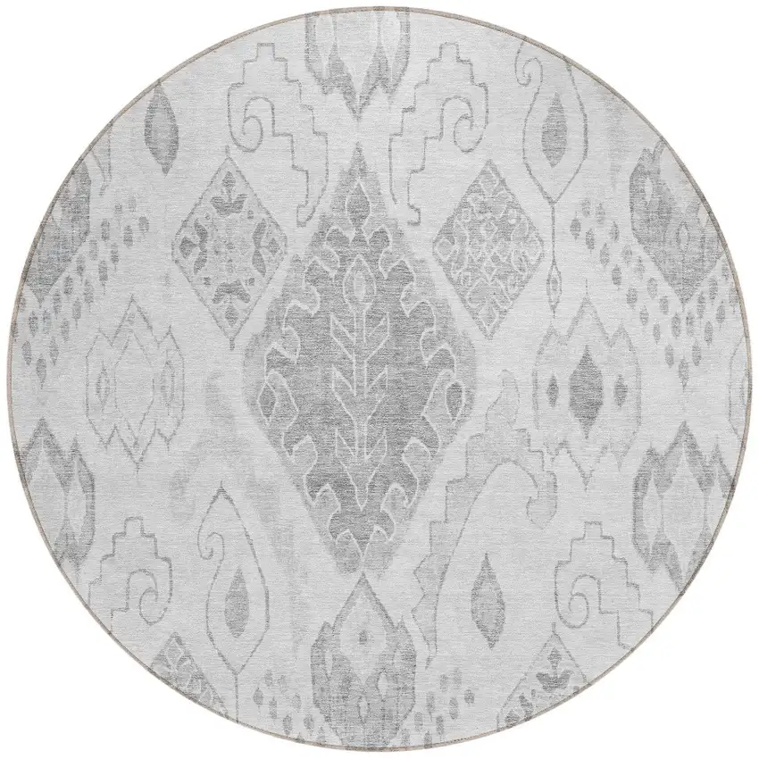 8' Silver Gray And Charcoal Round Moroccan Washable Indoor Outdoor Area Rug Photo 5