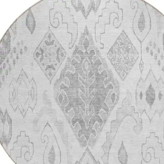 8' Silver Gray And Charcoal Round Moroccan Washable Indoor Outdoor Area Rug Photo 4