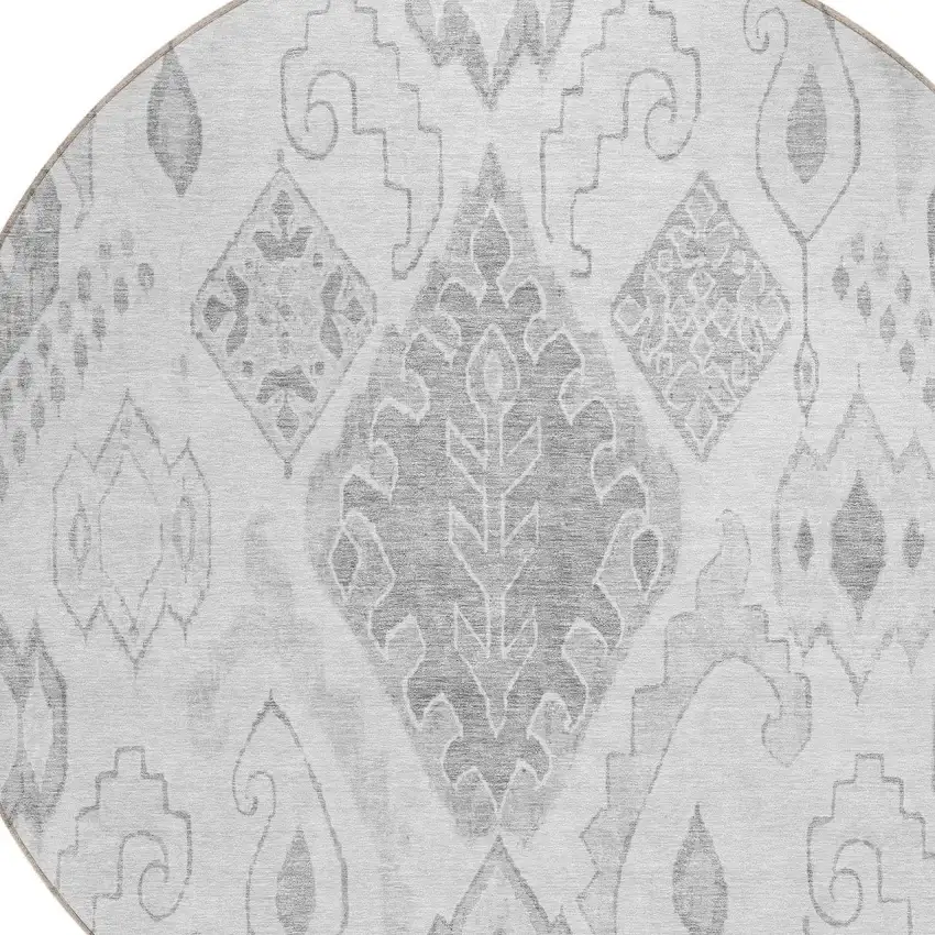8' Silver Gray And Charcoal Round Moroccan Washable Indoor Outdoor Area Rug Photo 4