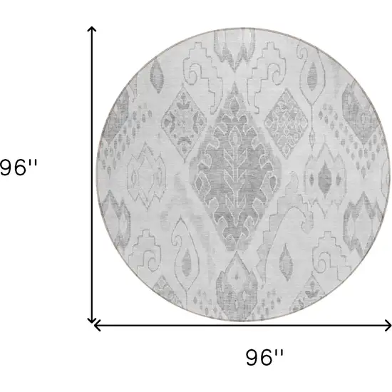 8' Silver Gray And Charcoal Round Moroccan Washable Indoor Outdoor Area Rug Photo 3