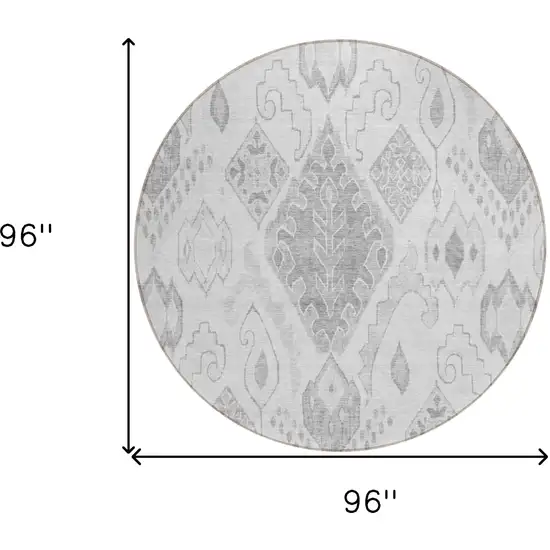 8' Silver Gray And Charcoal Round Moroccan Washable Indoor Outdoor Area Rug Photo 3