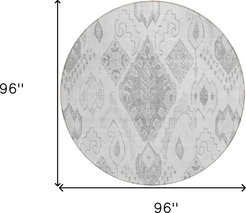 8' Silver Gray And Charcoal Round Moroccan Washable Indoor Outdoor Area Rug Photo 3