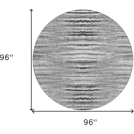 8' Silver Gray And Charcoal Round Striped Washable Indoor Outdoor Area Rug Photo 3