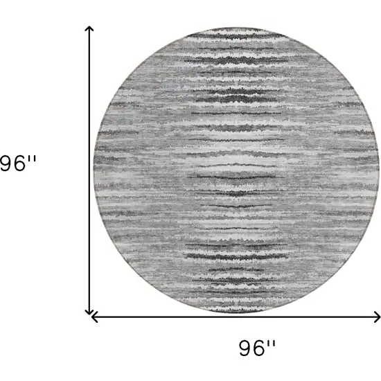 8' Silver Gray And Charcoal Round Striped Washable Indoor Outdoor Area Rug Photo 3