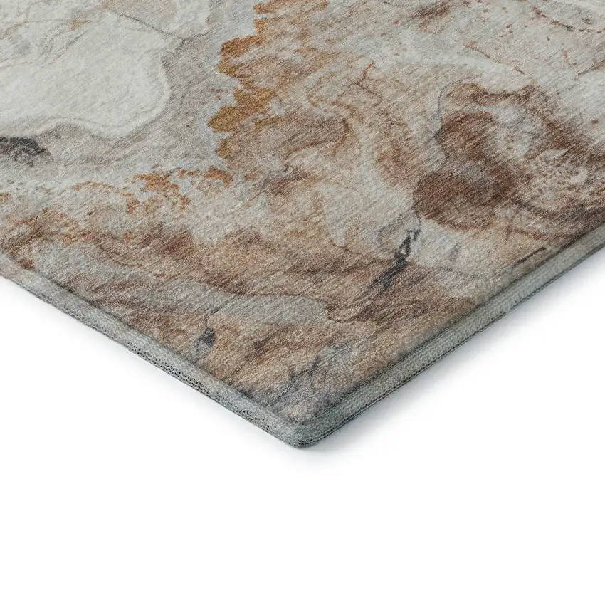 8' Silver Gray And Copper Abstract Washable Round Rug With UV Protection Photo 6