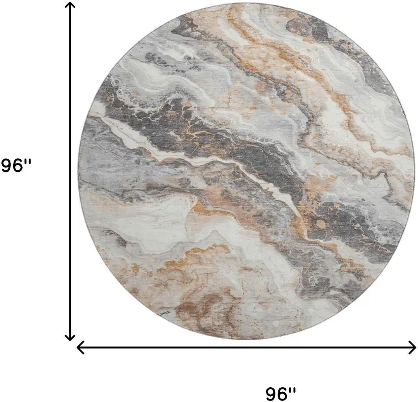 8' Silver Gray And Copper Abstract Washable Round Rug With UV Protection Photo 9