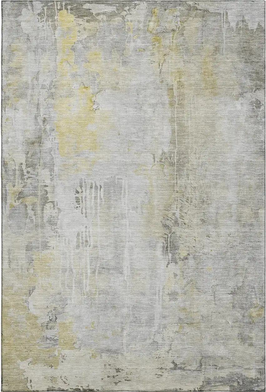 8' Silver Gray And Gold Abstract Washable Area Rug With UV Protection Photo 4