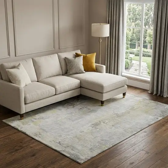 8' Silver Gray And Gold Abstract Washable Area Rug With UV Protection Photo 1