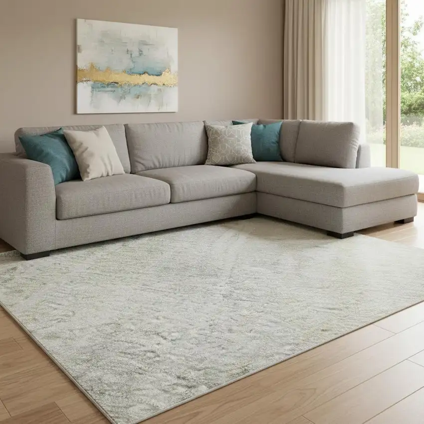 8' Silver Gray And Gold Abstract Washable Area Rug With UV Protection Photo 2