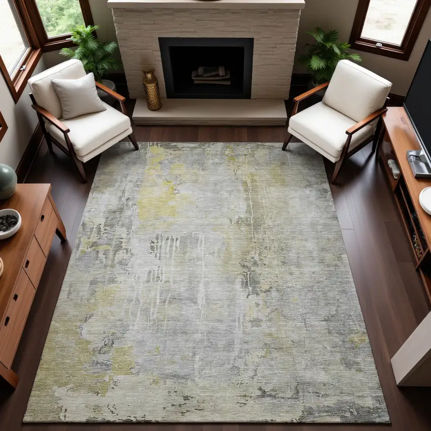 8' Silver Gray And Gold Abstract Washable Area Rug With UV Protection Photo 3