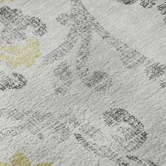 8' Silver Gray And Gold Floral Washable Round Rug With UV Protection Photo 9