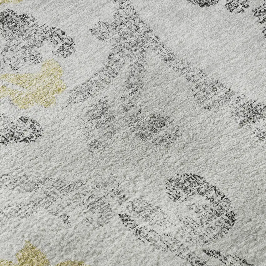 8' Silver Gray And Gold Floral Washable Round Rug With UV Protection Photo 9