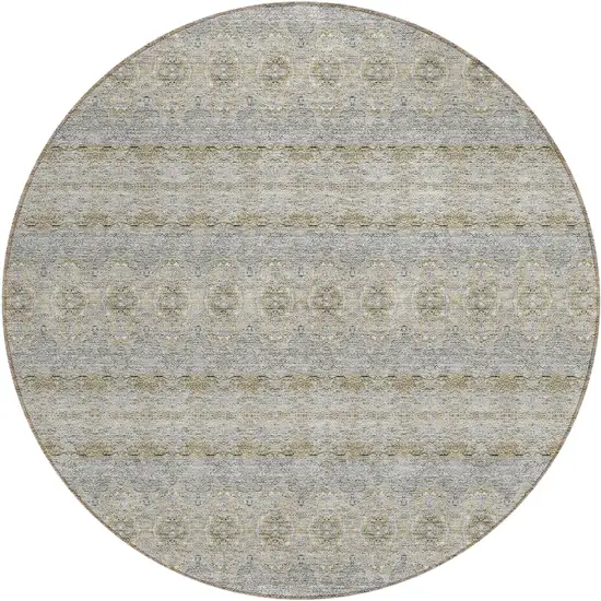 8' Silver Gray And Gold Round Floral Medallion Washable Indoor Outdoor Area Rug Photo 2