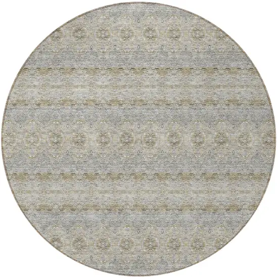 8' Silver Gray And Gold Round Floral Medallion Washable Indoor Outdoor Area Rug Photo 5