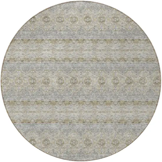 8' Silver Gray And Gold Round Floral Medallion Washable Indoor Outdoor Area Rug Photo 5