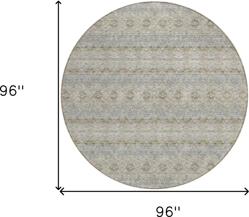 8' Silver Gray And Gold Round Floral Medallion Washable Indoor Outdoor Area Rug Photo 3