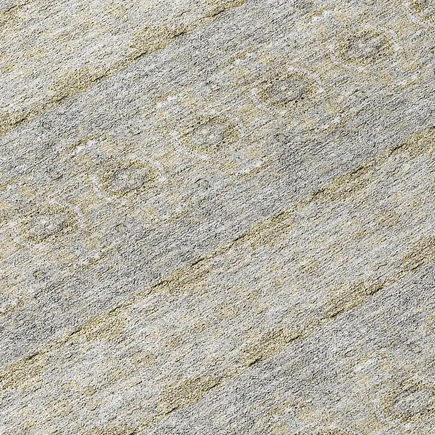 8' Silver Gray And Gold Round Floral Medallion Washable Indoor Outdoor Area Rug Photo 4