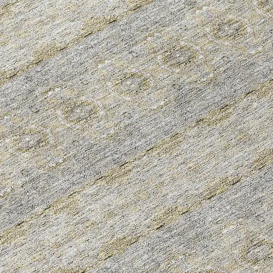 8' Silver Gray And Gold Round Floral Medallion Washable Indoor Outdoor Area Rug Photo 4