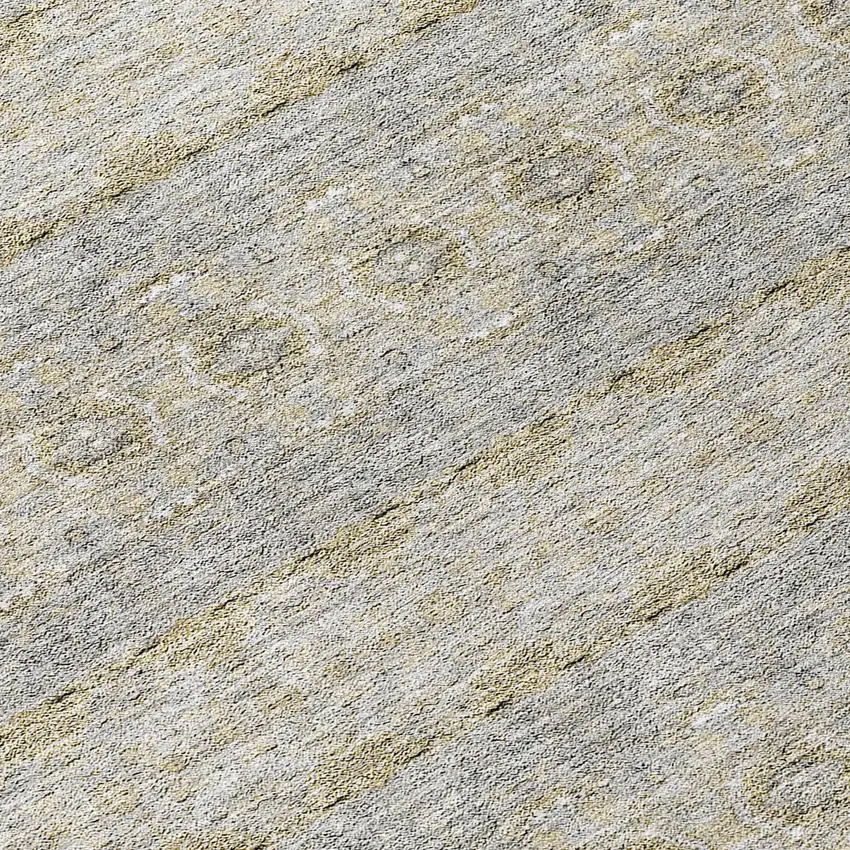 8' Silver Gray And Gold Round Floral Medallion Washable Indoor Outdoor Area Rug Photo 4