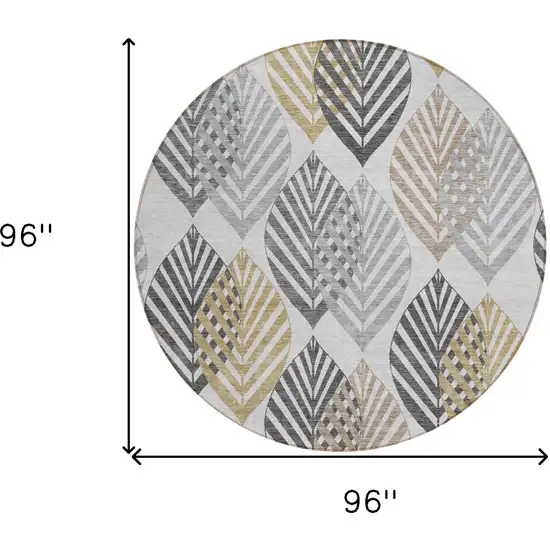 8' Silver Gray And Gold Round Floral Washable Indoor Outdoor Area Rug Photo 8
