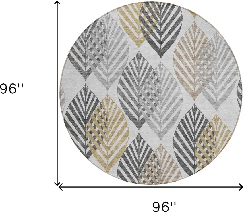 8' Silver Gray And Gold Round Floral Washable Indoor Outdoor Area Rug Photo 8