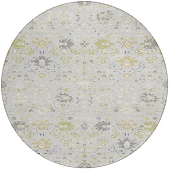 8' Silver Gray And Gold Round Oriental Washable Indoor Outdoor Area Rug Photo 2